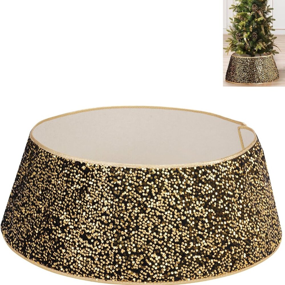 23.6 Inch Foldable Black Gold Christmas Tree Ring  X004AZOLIJ